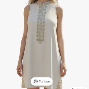 Marley Lilly party dress, cream with gold filigree trim